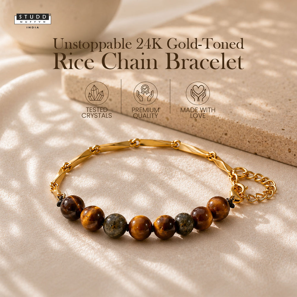 YASHVIJEWELLERY Unstoppable 24K Gold-Toned Rice Chain Bracelet