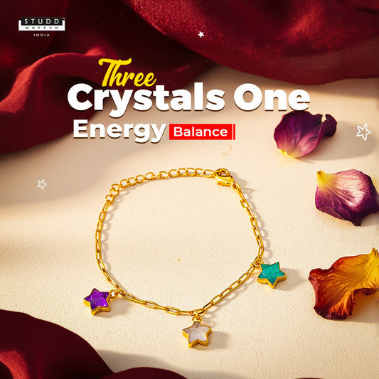 YASHVIJEWELLERY 3 Star Gold Chain Crystal Bracelet