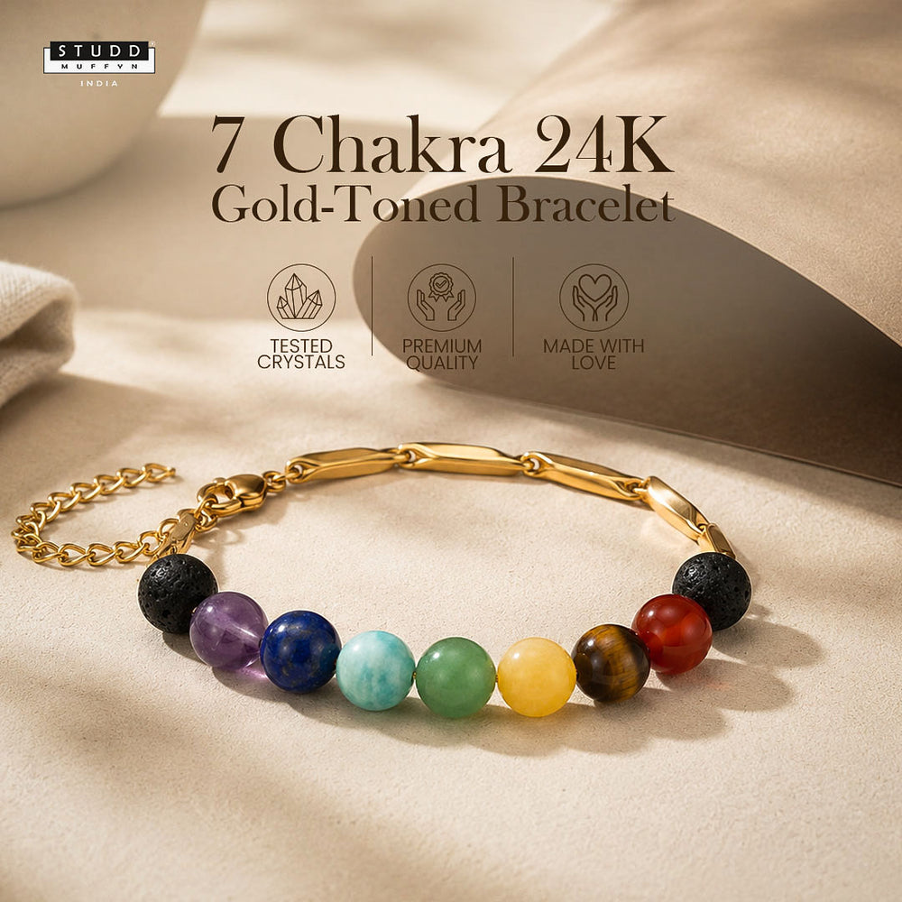 YASHVIJEWELLERY 7 Chakra 24K Gold-Toned Rice Bracelet