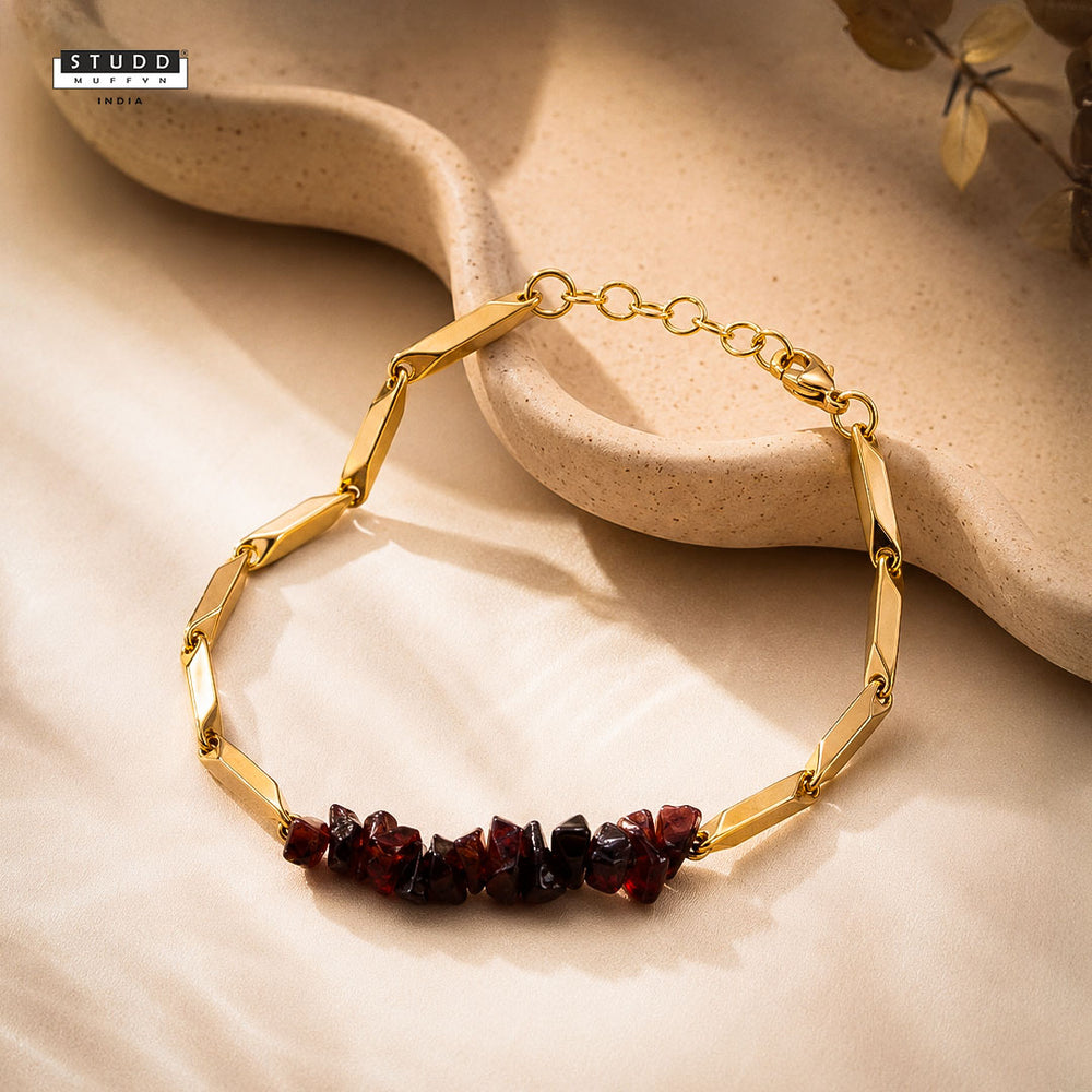 YASHVIJEWELLERY ALCHEMY GARNET 24k Gold Tone Rice Bracelet 3mm