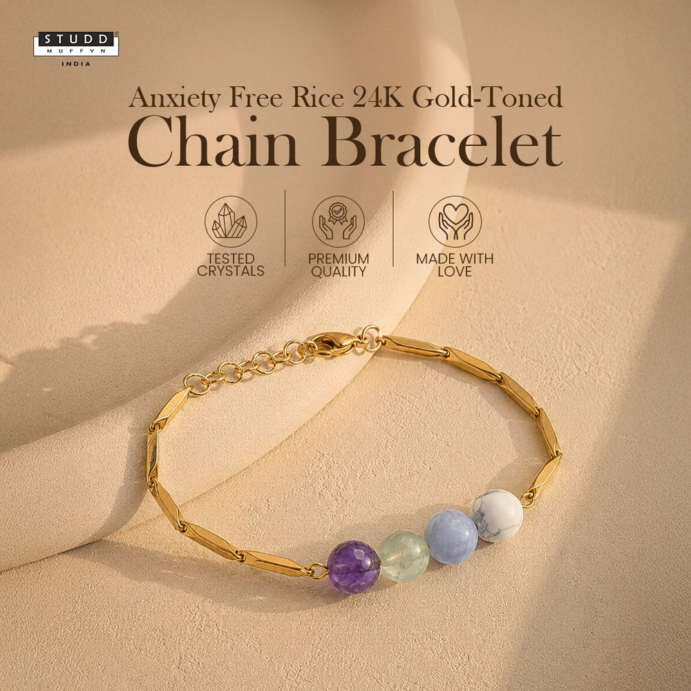 YASHVIJEWELLERY Anxiety Free Rice 24K Gold-Toned Chain Bracelet