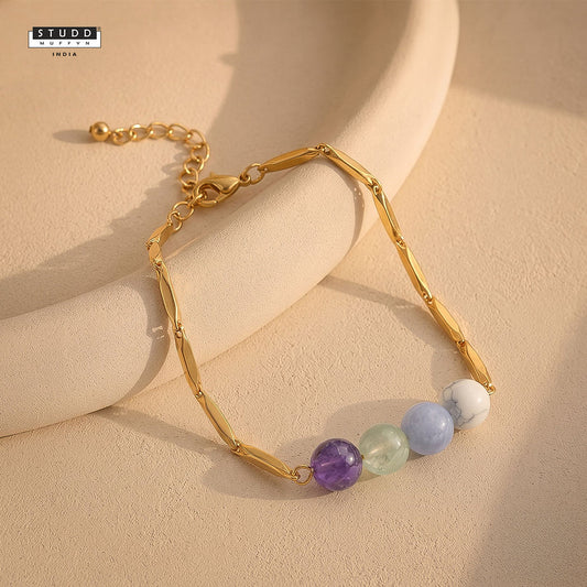 YASHVIJEWELLERY Anxiety Free Rice 24K Gold-Toned Chain Bracelet