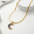 Blue Quartz Crescent Pendant  - 24K Gold Plated [ With Velore Snake Chain]