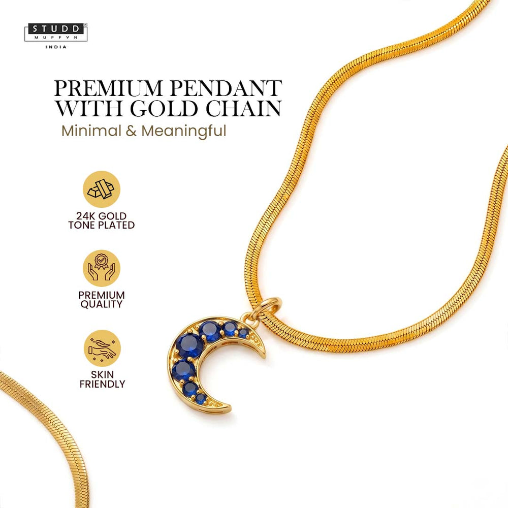 Blue Quartz Crescent Pendant - 24K Gold Plated