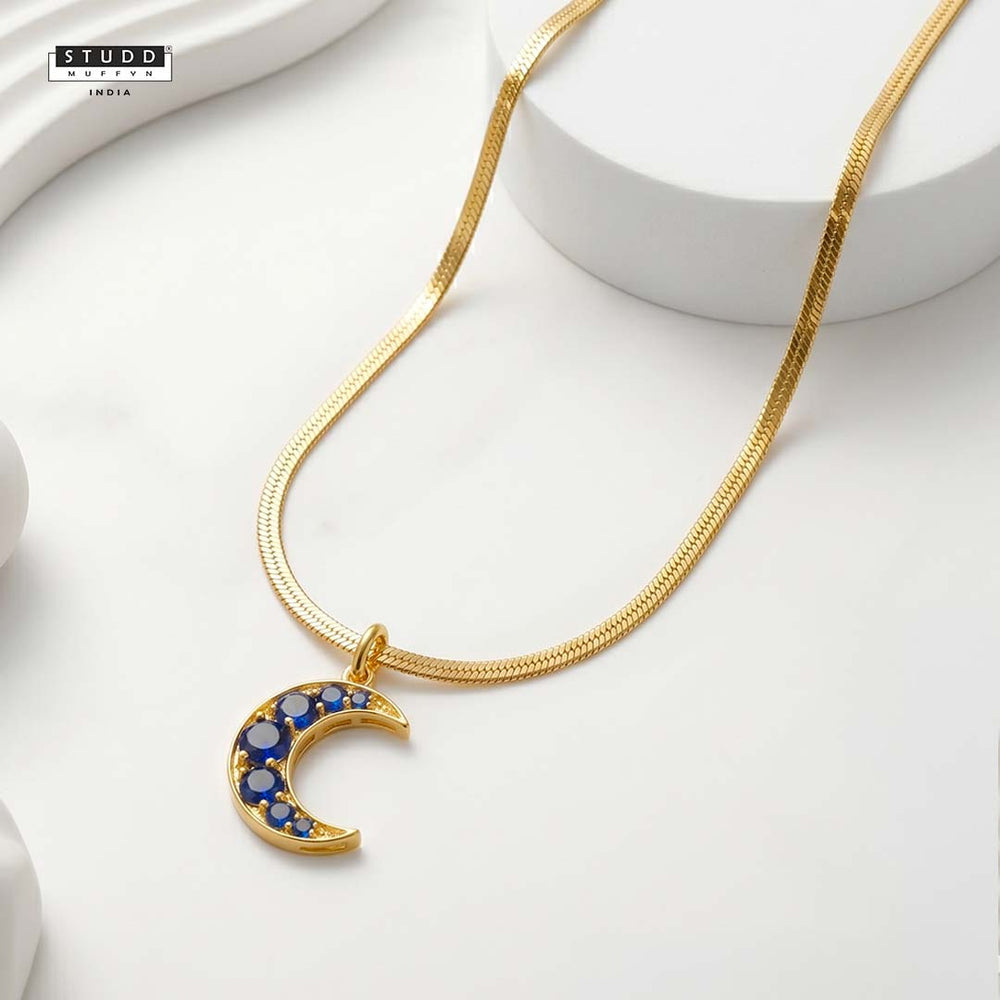 Blue Quartz Crescent Pendant - 24K Gold Plated