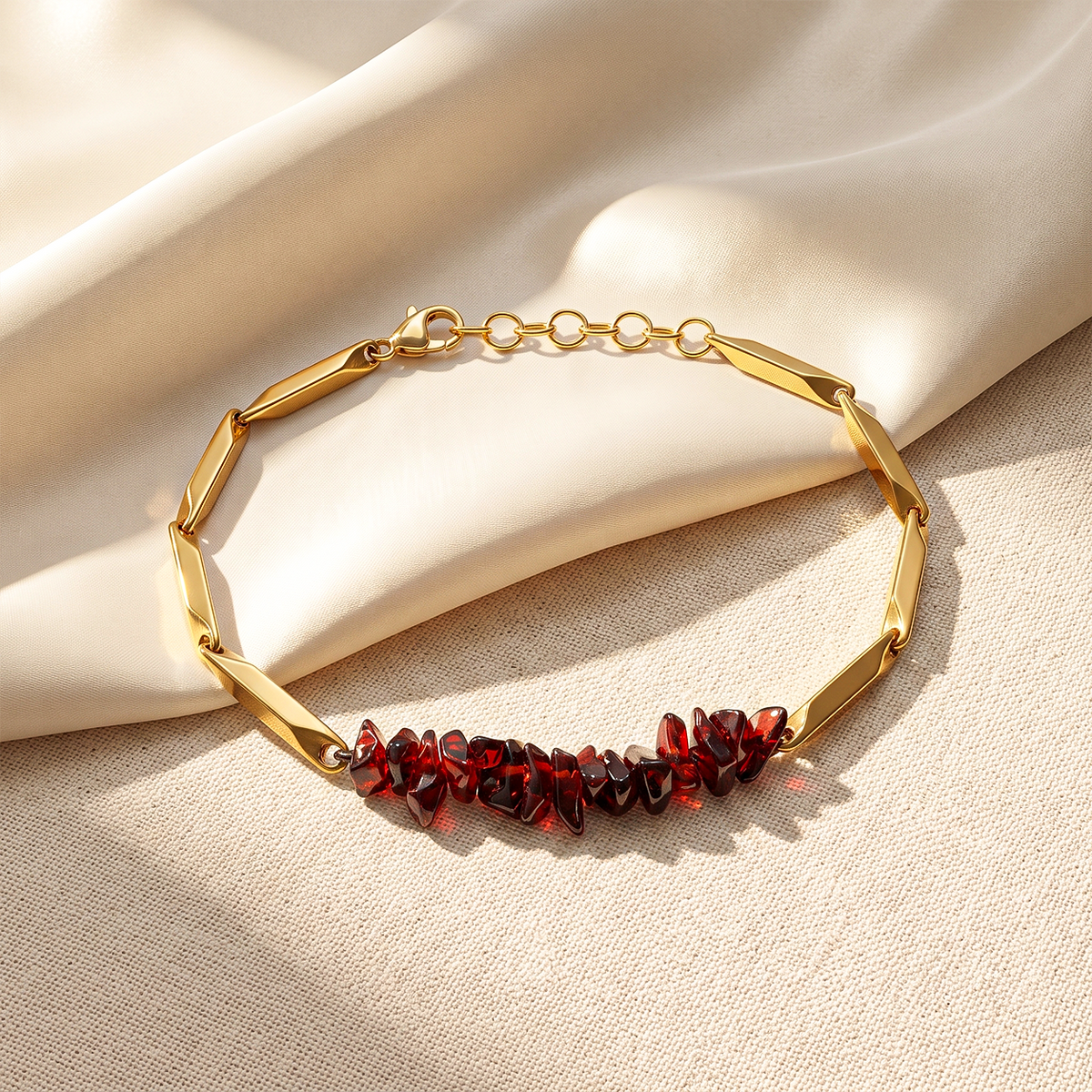 YASHVIJEWELLERY ALCHEMY GARNET 24k Gold Tone Rice Bracelet 3mm