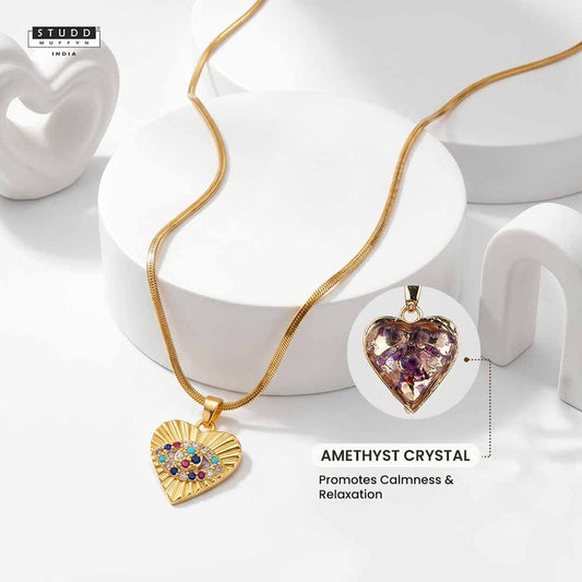 Crystal Pendant Eye of Affection - 24K Gold Plated [ With Velore Snake Chain]