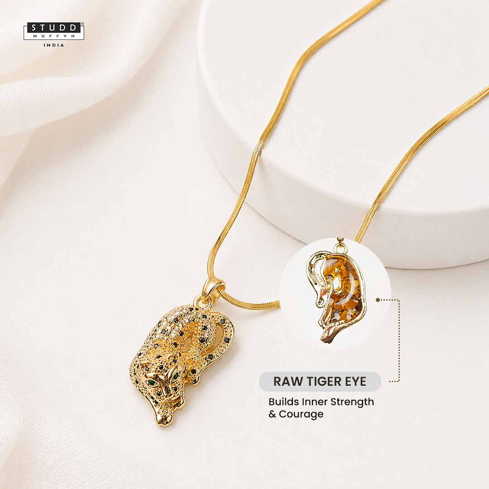Fierce Tiger Pendant - 24k Gold Toned