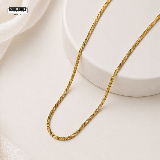 Flat Snake Chain – Gold-Tone Mesh Necklace [ 45cm ] | YASHVIJEWELLERY