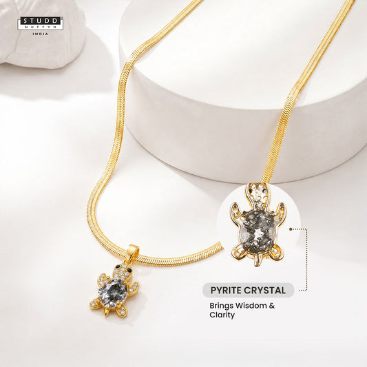 Glow Shell Turtle Crystal Pendant - 24K Gold Plated [ With Velore Snake Chain]