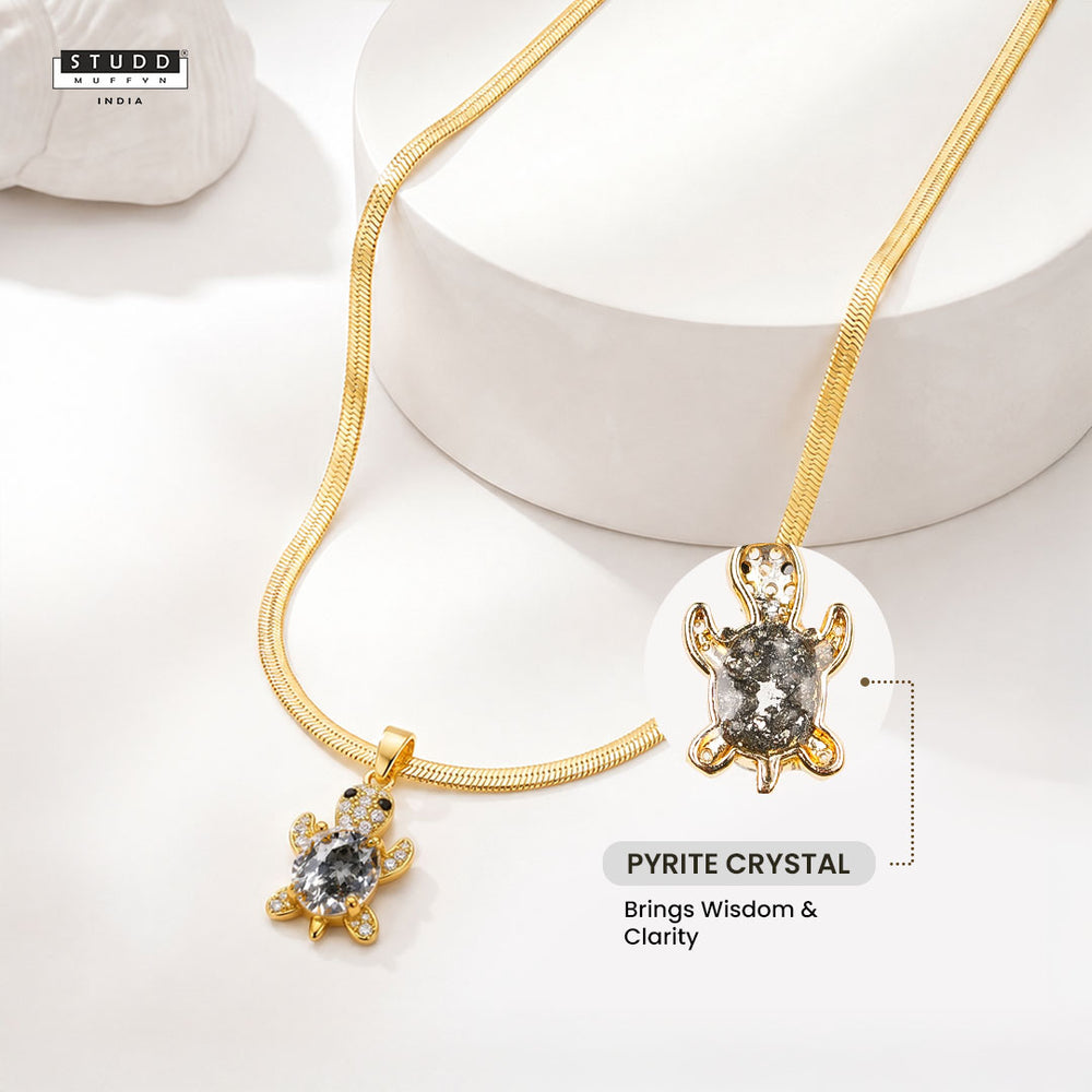 Glow Shell Turtle Crystal Pendant - 24K Gold Plated