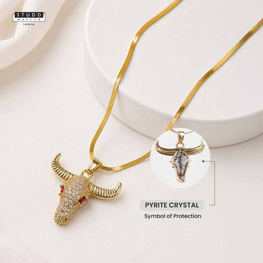 Guardian Bull Pendant - 24k Gold Tone Plated [ Gold Chain ]