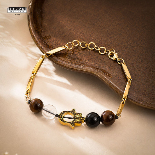 YASHVIJEWELLERY Nazar Sutra 24K Gold-Toned Rice Chain Bracelet