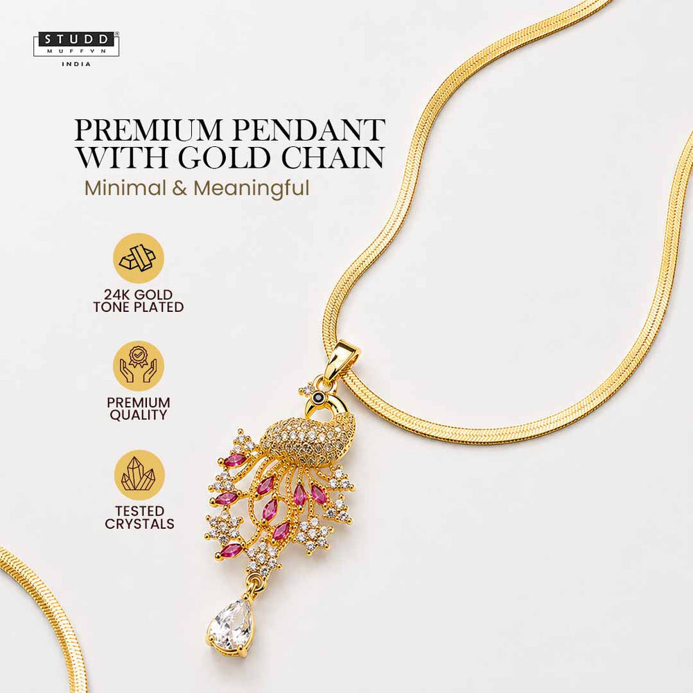 Peacock of Prosperity Crystal Pendant - 24K Gold Plated