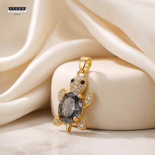 Glow Shell Turtle Crystal Pendant - 24K Gold Toned
