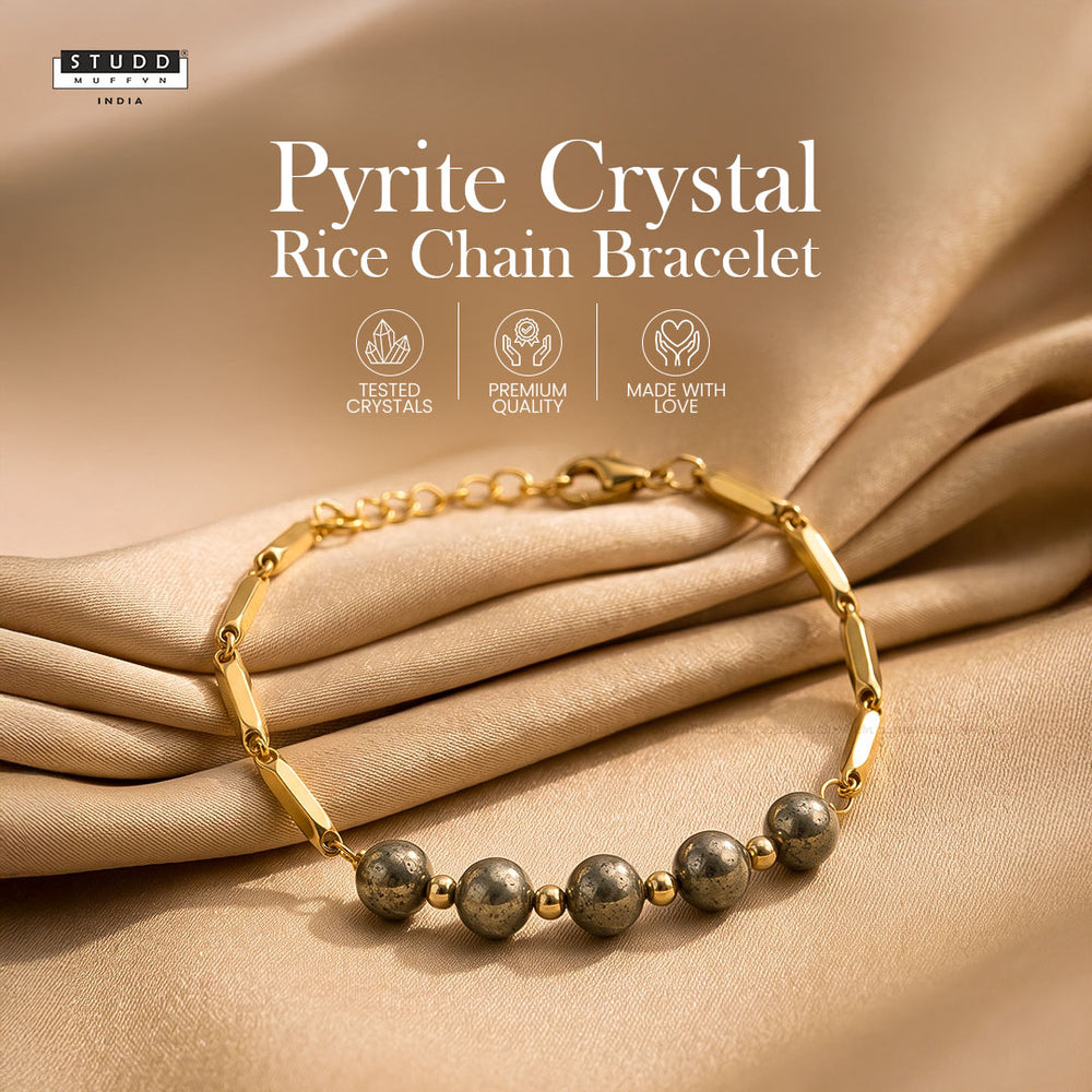 YASHVIJEWELLERY Pyrite Crystal 24K Gold-Toned Rice Chain Bracelet