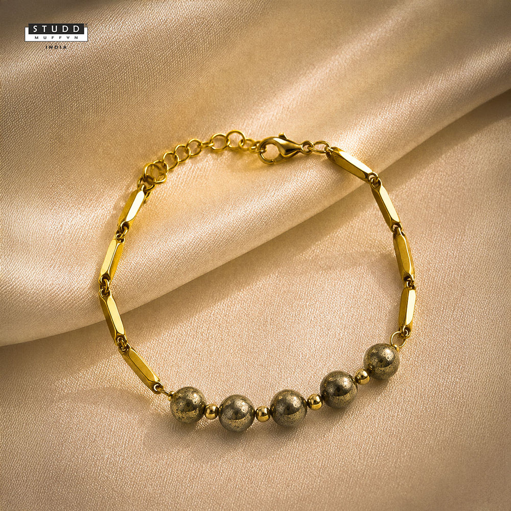 YASHVIJEWELLERY Pyrite Crystal 24K Gold-Toned Rice Chain Bracelet