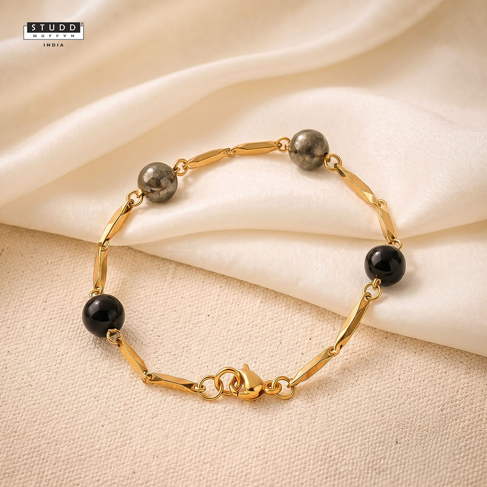 YASHVIJEWELLERY Richie Rich Beaded Rice 24K Gold-Toned Chain Bracelet