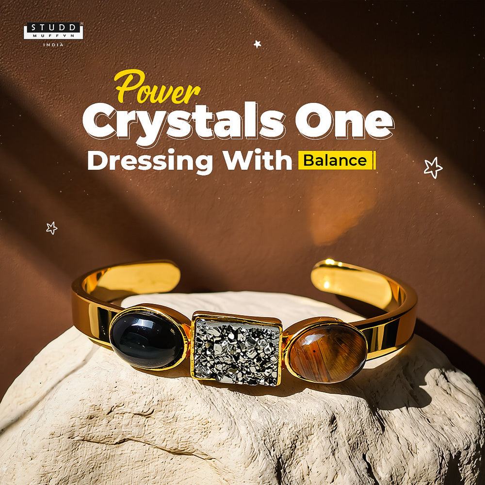 YASHVIJEWELLERY Triple Crystal Gold-Toned Luxe Cuff Adjustable Bracelet