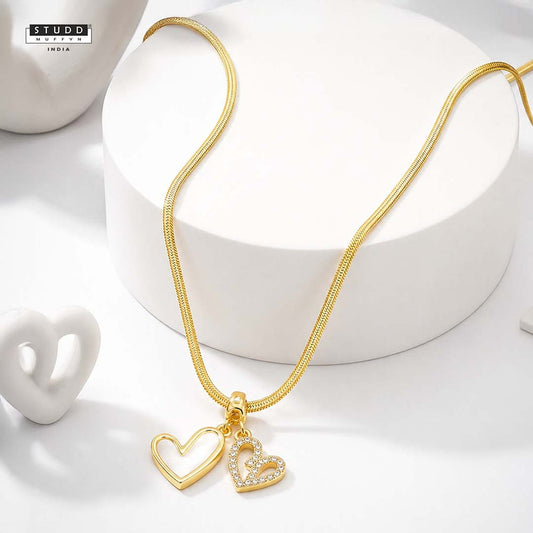 Twin Hearts Pendant - 24K Gold Plated [ With Velore Snake Chain]