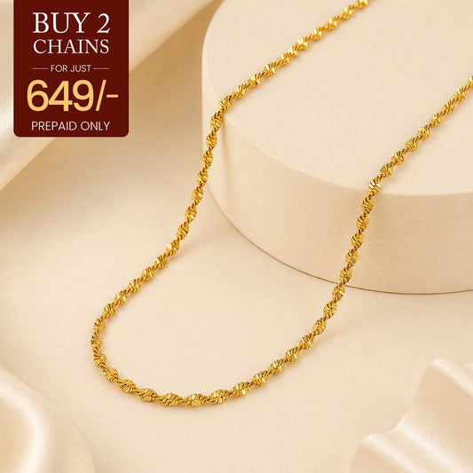 Golden Twisted Chain - 24K Gold Tone Plated [ Pack of 2 ]